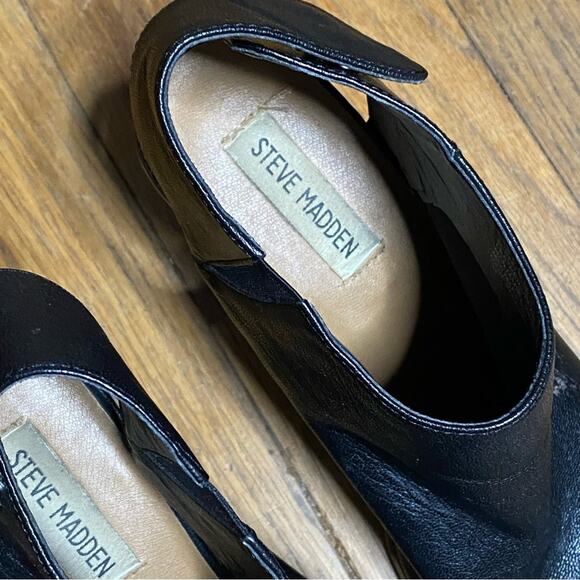 Steve Madden “NonStop” Black Leather Sandals SIZE 9 Chunky Heel Shoes - Picture 5 of 15